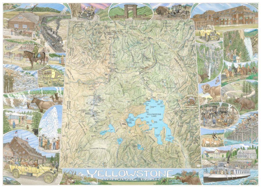 'Yellowstone National Park of a century Ago' illustrated map print